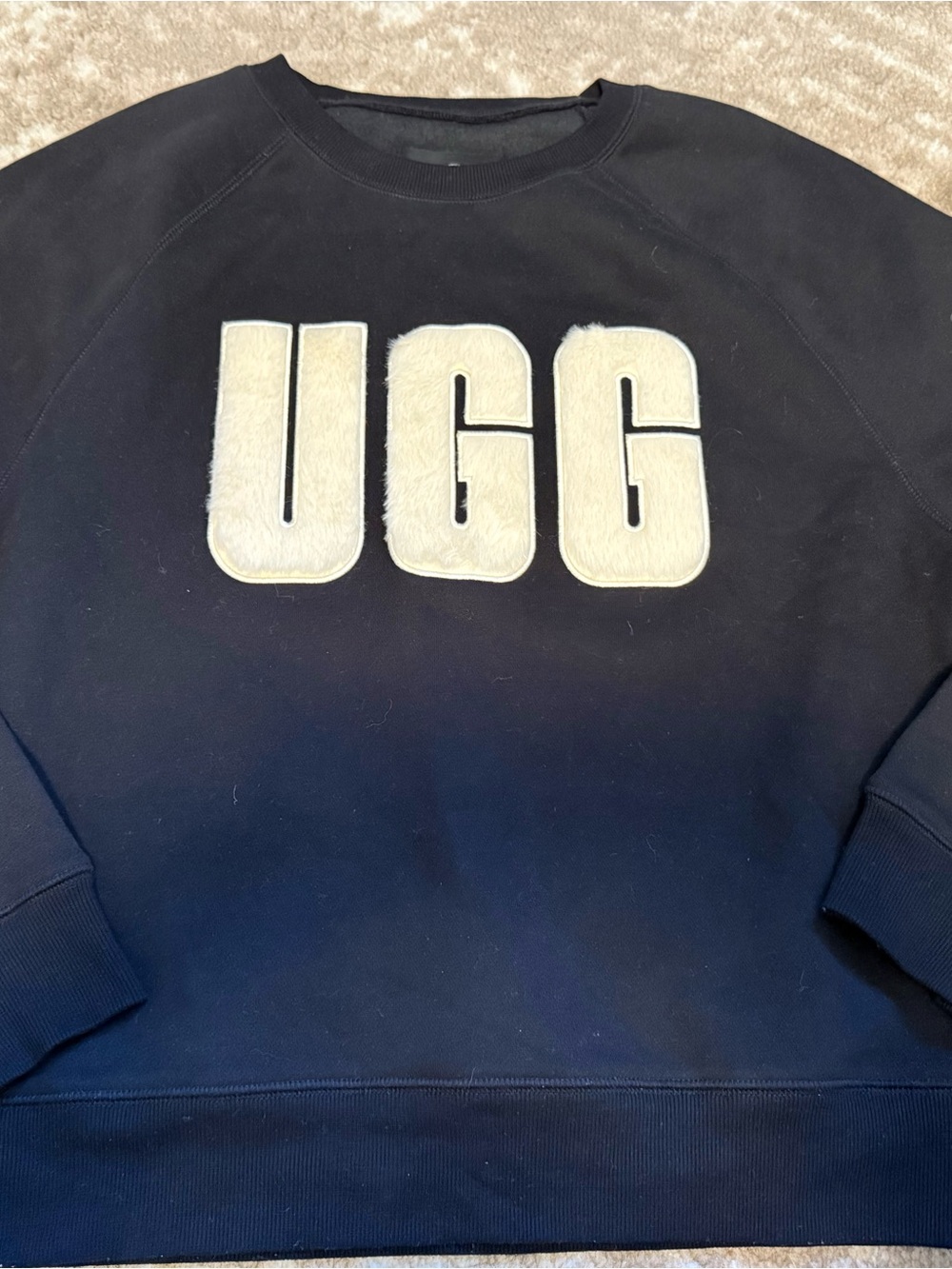 UGG Woman’s Black Crewneck Sweatshirt with Cream Fuzzy Logo